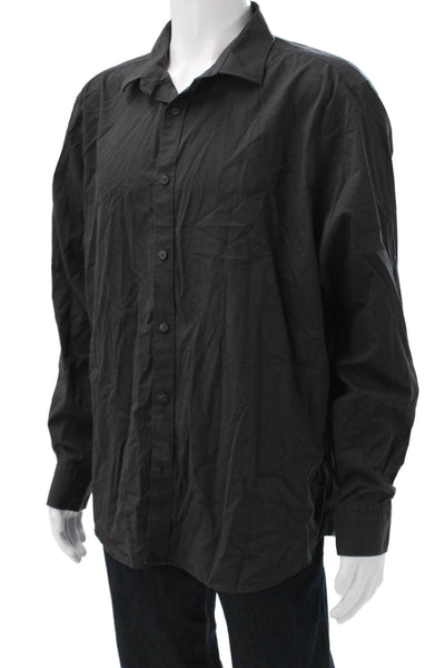 Untuckit Mens Black Cotton Collared Solid Long Sleeve Button Up Shirt Size 2XL