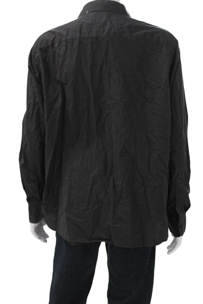 Untuckit Mens Black Cotton Collared Solid Long Sleeve Button Up Shirt Size 2XL