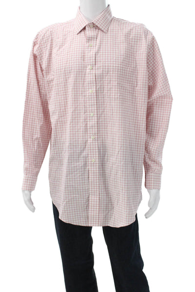 Brooks Brothers Men Button Up Check Pink Cotton Long Sleeve Shirt Size XL
