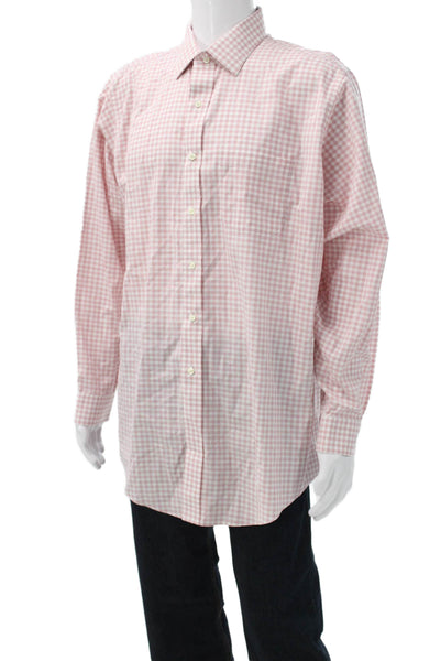 Brooks Brothers Men Button Up Check Pink Cotton Long Sleeve Shirt Size XL
