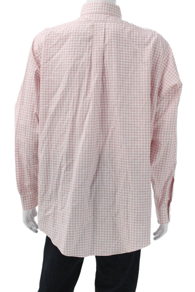 Brooks Brothers Men Button Up Check Pink Cotton Long Sleeve Shirt Size XL