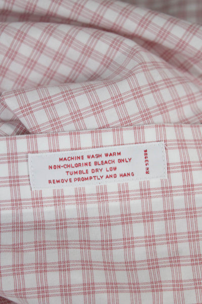 Brooks Brothers Men Button Up Check Pink Cotton Long Sleeve Shirt Size XL
