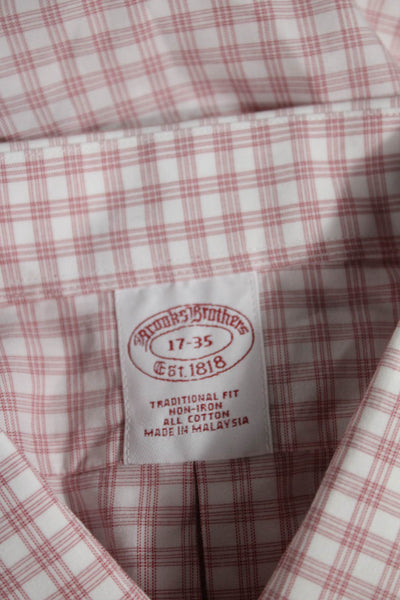 Brooks Brothers Men Button Up Check Pink Cotton Long Sleeve Shirt Size XL