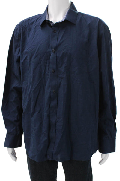 Untuckit Mens Button Up Collared Long Sleeve Cotton Shirt Blue Size 2XL