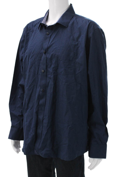 Untuckit Mens Button Up Collared Long Sleeve Cotton Shirt Blue Size 2XL
