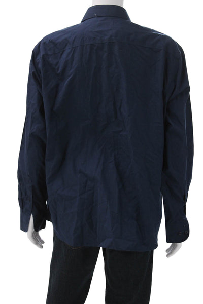 Untuckit Mens Button Up Collared Long Sleeve Cotton Shirt Blue Size 2XL