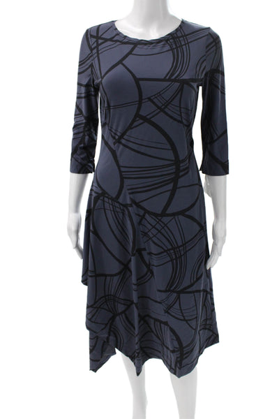 Porto Women A-Line Blue Knee-Length Round-Neck 3/4-Sleeve Dress Size 0