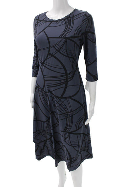 Porto Women A-Line Blue Knee-Length Round-Neck 3/4-Sleeve Dress Size 0