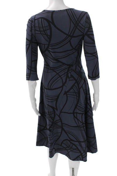 Porto Women A-Line Blue Knee-Length Round-Neck 3/4-Sleeve Dress Size 0