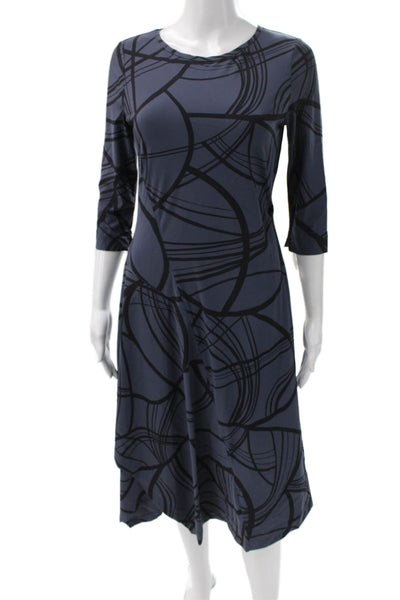 Porto Women Shift Dress Blue 3/4 Sleeve Knee Length Round Neck Size 1