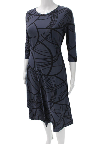 Porto Women Shift Dress Blue 3/4 Sleeve Knee Length Round Neck Size 1