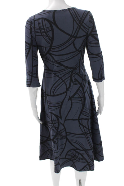 Porto Women Shift Dress Blue 3/4 Sleeve Knee Length Round Neck Size 1