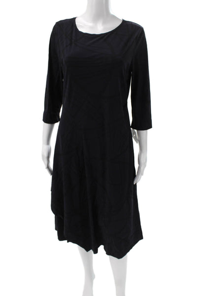Porto Women Trapeze Swing Dress Black Geometric 3/4 Sleeve Size 2