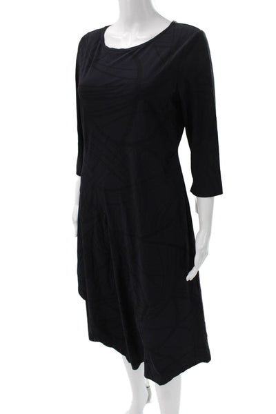 Porto Women Trapeze Swing Dress Black Geometric 3/4 Sleeve Size 2