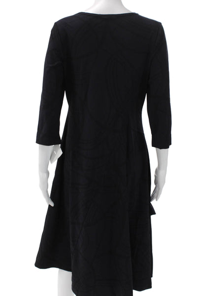 Porto Women Trapeze Swing Dress Black Geometric 3/4 Sleeve Size 2