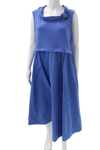 Joseph Ribkoff Women Shift Dress Blue Cowl Neck Sleeveless Midi Size 14