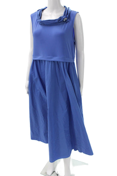 Joseph Ribkoff Women Shift Dress Blue Cowl Neck Sleeveless Midi Size 14