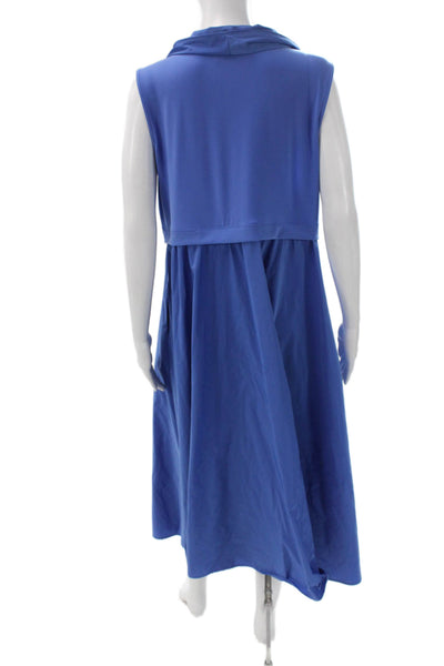 Joseph Ribkoff Women Shift Dress Blue Cowl Neck Sleeveless Midi Size 14