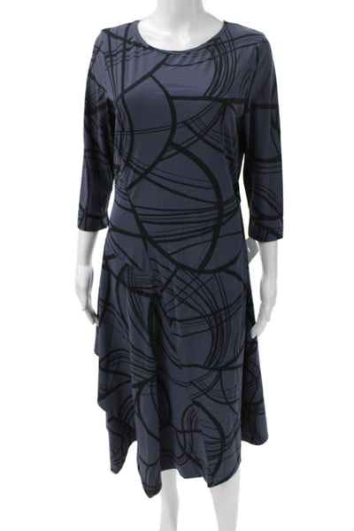 Porto Womens Trapeze Swing Dress Blue Round Neck 3/4 Sleeve Polyamide Size 2