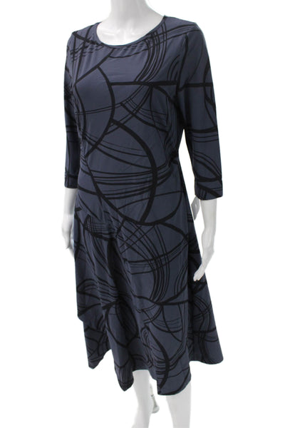 Porto Womens Trapeze Swing Dress Blue Round Neck 3/4 Sleeve Polyamide Size 2