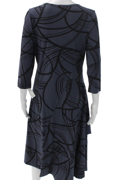 Porto Womens Trapeze Swing Dress Blue Round Neck 3/4 Sleeve Polyamide Size 2