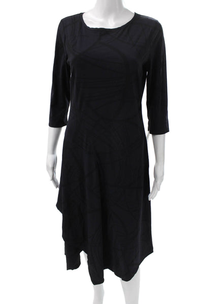 Porto Women Shift Dress Black 3/4 Sleeve Round Neck Geometric Size 1