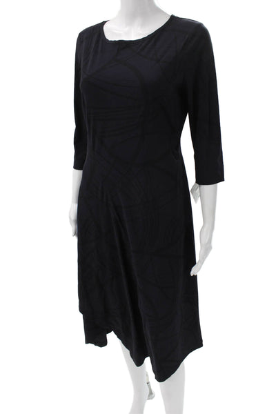 Porto Women Shift Dress Black 3/4 Sleeve Round Neck Geometric Size 1
