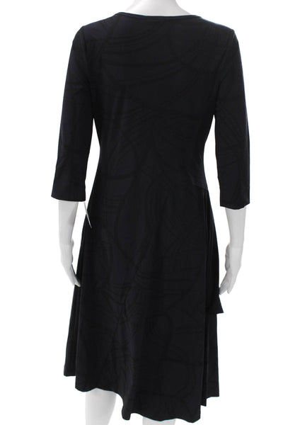 Porto Women Shift Dress Black 3/4 Sleeve Round Neck Geometric Size 1