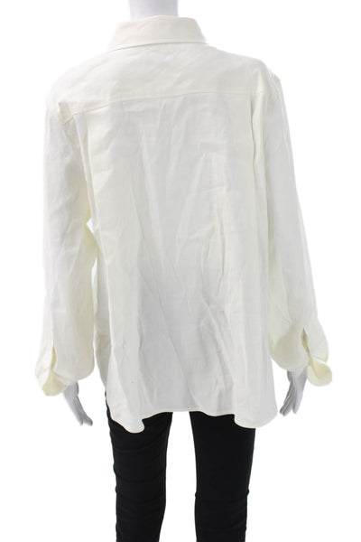 Estelle & Finn Women Ivory Linen Collared Button Up Long Sleeve Top Size L