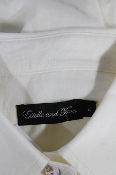 Estelle & Finn Women Ivory Linen Collared Button Up Long Sleeve Top Size L