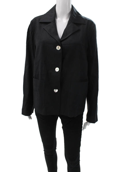 Estelle & Finn Womens Basic Jacket Black Linen Button Long Sleeve Size 10