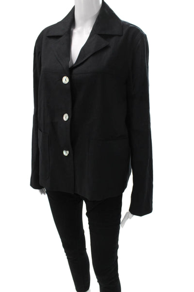 Estelle & Finn Womens Basic Jacket Black Linen Button Long Sleeve Size 10