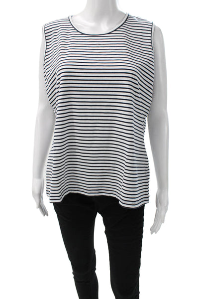 ELI Womens Basic Striped Cotton Tank Sleeveless Round Neck White Size L