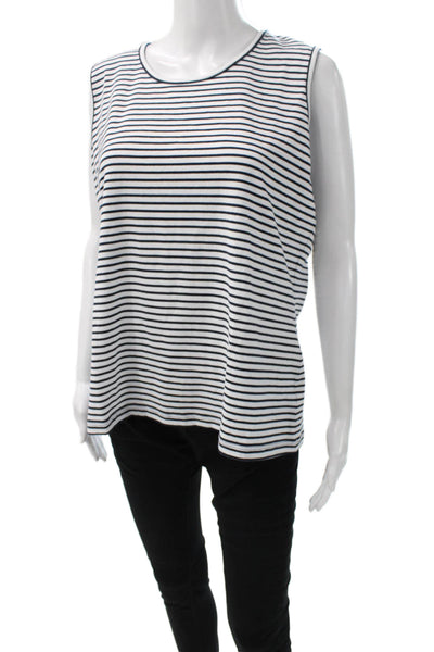 ELI Womens Basic Striped Cotton Tank Sleeveless Round Neck White Size L
