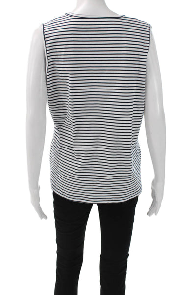 ELI Womens Basic Striped Cotton Tank Sleeveless Round Neck White Size L