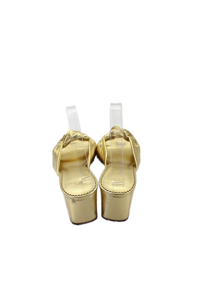 J Crew Womens Block Heel Metallic Knotted Slide Sandals Gold Tone Leather 9.5