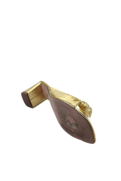 J Crew Womens Block Heel Metallic Knotted Slide Sandals Gold Tone Leather 9.5