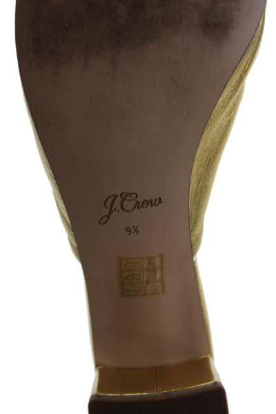 J Crew Womens Block Heel Metallic Knotted Slide Sandals Gold Tone Leather 9.5