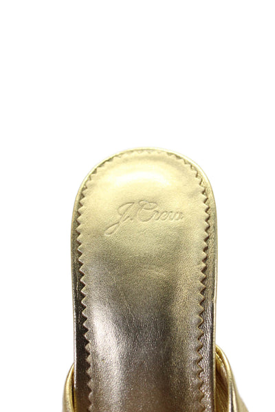 J Crew Womens Block Heel Metallic Knotted Slide Sandals Gold Tone Leather 9.5