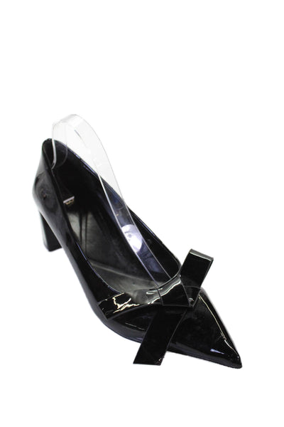 Zara Womens Slip On Block Heel Pointed Toe Knotted PVC Pumps Black Size 40
