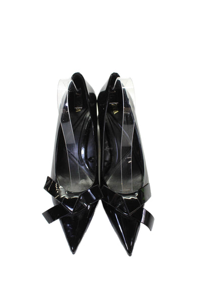 Zara Womens Slip On Block Heel Pointed Toe Knotted PVC Pumps Black Size 40