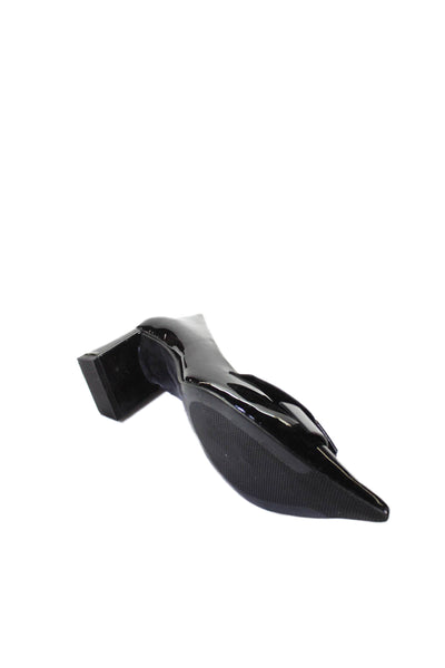 Zara Womens Slip On Block Heel Pointed Toe Knotted PVC Pumps Black Size 40