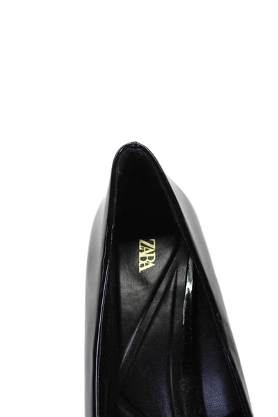 Zara Womens Slip On Block Heel Pointed Toe Knotted PVC Pumps Black Size 40