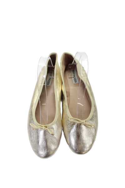 Steve Madden Womens Slip On Metallic Leather Blossoms Ballet Flats Gold Size 9.5