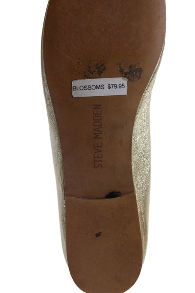 Steve Madden Womens Slip On Metallic Leather Blossoms Ballet Flats Gold Size 9.5