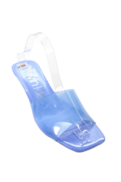 Calvin Klein Womens Stiletto CK Logo PVC Slide Sandals Blue Size 10M