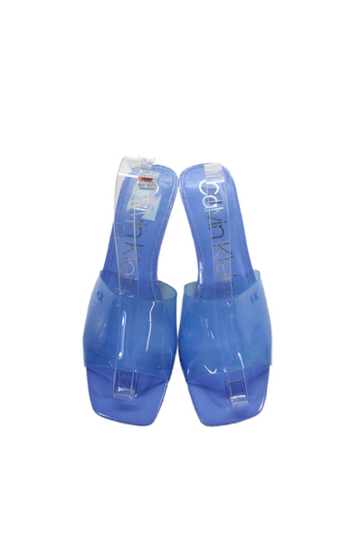 Calvin Klein Womens Stiletto CK Logo PVC Slide Sandals Blue Size 10M