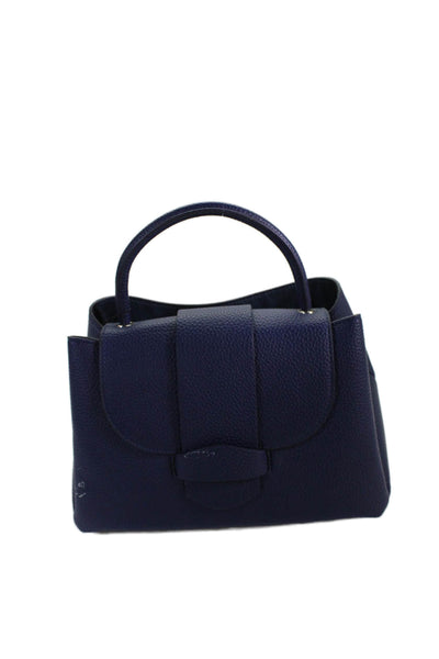 Zara Womens Single Strap Pebbled Leather Top Handle Shoulder Handbag Navy Blue