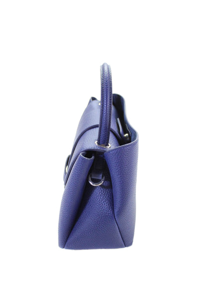 Zara Womens Single Strap Pebbled Leather Top Handle Shoulder Handbag Navy Blue