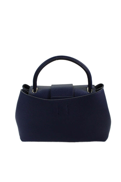 Zara Womens Single Strap Pebbled Leather Top Handle Shoulder Handbag Navy Blue
